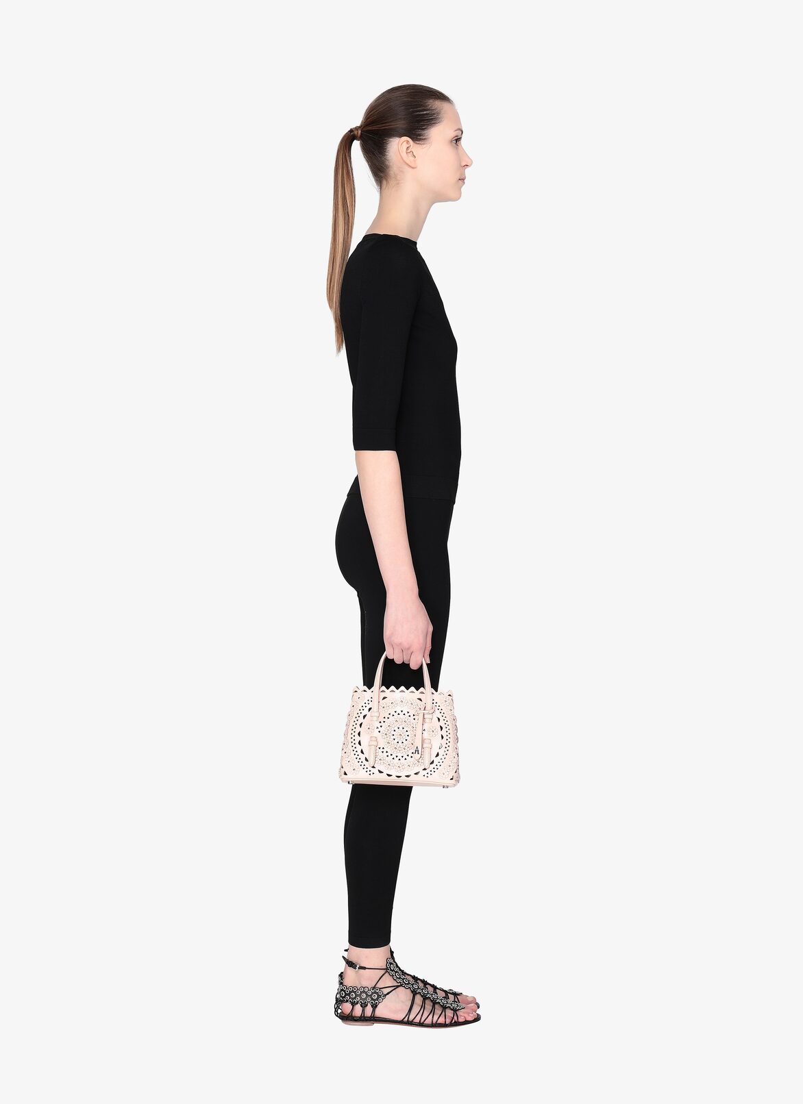 MINA MINI CUIR LUX NEW VIENNE FLEUR GALET ALAÏA GRAY  MINA MINI CUIR LUX NEW VIENNE FLEUR GALET